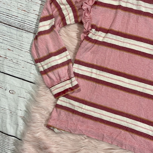 Anthropologie Pilcro Ruffled Open Back Pink Stripe Long Sleeve Cotton Top - Picture 5 of 12